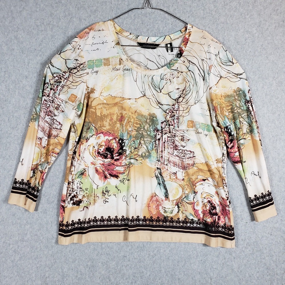 Investments‎ Womens XL Floral Top Multi-Color 3/4 Sleeve Blouse Career Casual